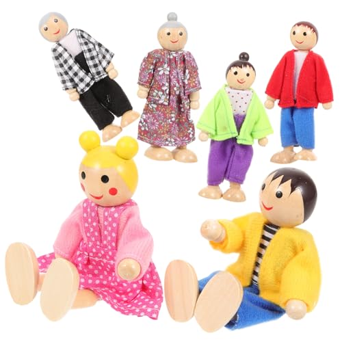 HANABASS Holz puppenfamilie Bewegliche Mini Figuren für Kreatives Rollenspiel Pädagogisch für Puppenhaus und Fantasievolles Geschichtenerzählen von HANABASS