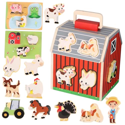 HANABASS Holzbauernhof Spielset mit Tieren für Kleinkinder Jahre Montessori Lernspielzeug aus Holz Fördert Feinmotorik Sprachentwicklung und Soziale Fähigkeiten Sicheres Nachhaltiges von HANABASS