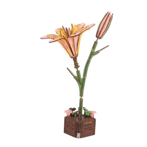 HANABASS Holzblumen Puzzle Bausatz Lilien DIY Bastelset Handwerk Kreatives Geschenk für Erwachsene und Familienaktivität Wohnkultur Geburtstag Weihnachten von HANABASS