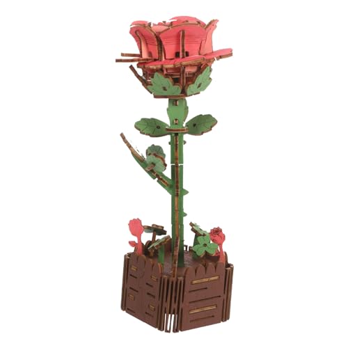 HANABASS Holzblumen Puzzle Bausatz mit Vase Nachhaltiger Rosenstrauß DIY Baukasten für Kreative Geschenkidee Muttertag Valentinstag Heimdekoration Natürliche Ästhetik von HANABASS