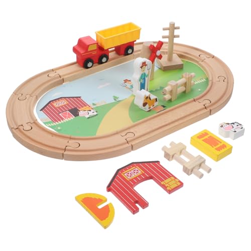 HANABASS Holzeisenbahn Kleinkinder Farm Themen Zugspielzeug aus Stabilem Holz Pädagogisch Wertvolles Kinderspielzeug Kreativität und Sozialem Miteinander von HANABASS