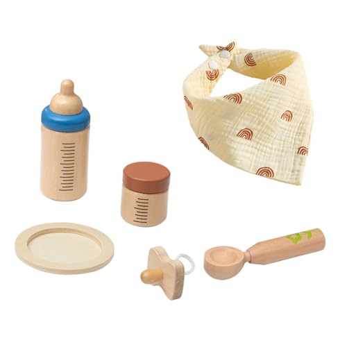 HANABASS Holzflaschen Fütterungsset für Kleinkinder mit Zubehör für Rollenspiele und Fantasievolles Lernspielzeug Motorik und Hand Auge Koordination von HANABASS