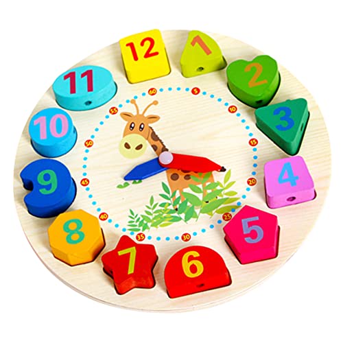 HANABASS Holzperlen Uhr Lernuhr für Kleinkinder mit Multifunktionalem Design Umweltfreundliches Material Fördert Farben Formen und Zahlen für Jungen und Mädchen von HANABASS