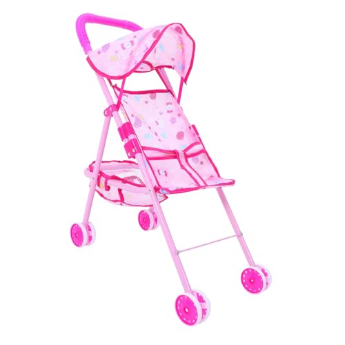HANABASS Kinderwagen puppenbuggy Puppen Wagen Pocket Buggy Trolly Dolly handwagen Korb vorgeben faltbar Falten klein Kindertrolley Puppenwagenschmuck Spielhauszubehör Stoff Rosa von HANABASS