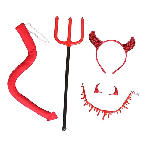 HANABASS Kostüm Requisiten Set Teiliges Halloween Zubehör mit Horn Haarreif Teufelschwanz und Halskette für Kostümpartys und Cosplay von HANABASS