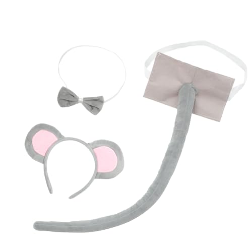 HANABASS Mäuse Kostüm Set Damen Süßes Haarreifen Set mit Ohren Fliege und Filzschwanz Dekoratives Cosplay Zubehör für Karneval Halloween Geburtstag und Party von HANABASS