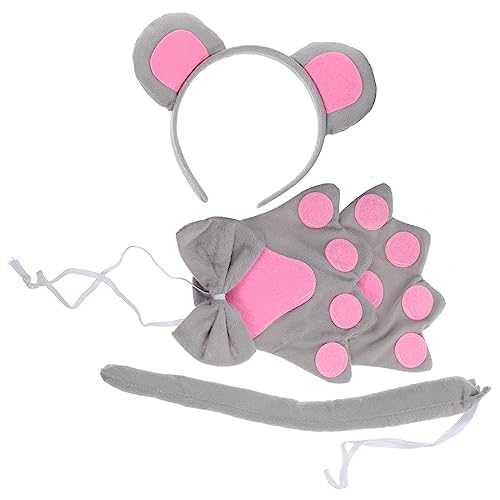 HANABASS Mäuse Kostüm Set für Teilig mit Grauem Ohren Stirnband Dekorativer Schleife und Handschuhen Leichtes Party Accessoire für Halloween Karneval Geburtstagsfeier und Fasching von HANABASS