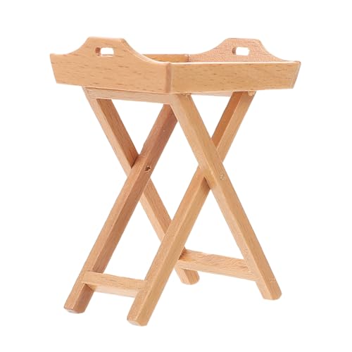 HANABASS Maßstab Holztablett mit Halterung Realistisches Puppenhaus Zubehör Kompakter Beistelltisch Hocker für Puppenhausküche und Dekoration von HANABASS