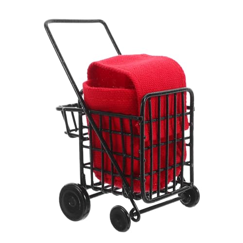 HANABASS Maßstab Metall Schwarz Detailgetreuer Puppenhaus Supermarkt Einkaufswagen mit Vielseitig für Puppenhaus Küche und Rollenspiel Geeignet von HANABASS