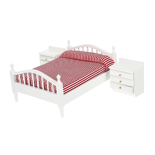 HANABASS Maßstab Weißes Mini Schlafzimmer Möbel mit Nachttischen Realistische Mini Haus Dekoration für Sammler von HANABASS
