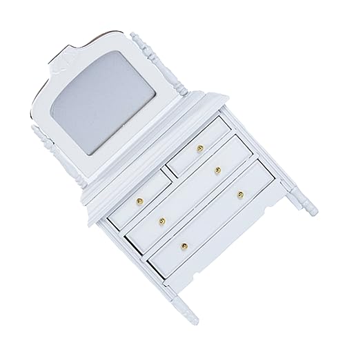 HANABASS Mini Holz Ankleideschrank Miniatur Puppenhaus Dekoration Holzmodell Handgefertigt Für Puppenmöbel Zubehör Schlafzimmer Schminktisch Accessoire von HANABASS