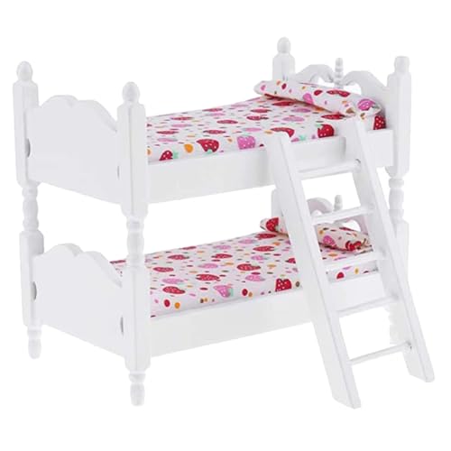 HANABASS Mini-Möbelmodell Puppenhausmöbel Zubehör für Puppenhäuser etagenbetten für puppenhäuser Spielbett Miniaturhausmöbel Etagenbett Puppenhaus Birke Rosa von HANABASS