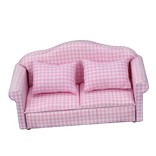HANABASS Mini Sofa für Puppenhaus Rosa Karomuster mit Kissen Realistisches Möbel für DIY Mini Häuser Puppenmöbel und Dekoration Fotodekoration HANABASS Mini Sofa für Puppenhaus Rosa Karomuster mit Kissen Realistisches Möbel für DIY Mini Häuser Puppenmöbel und Dekoration Fotodekoration von HANABASS