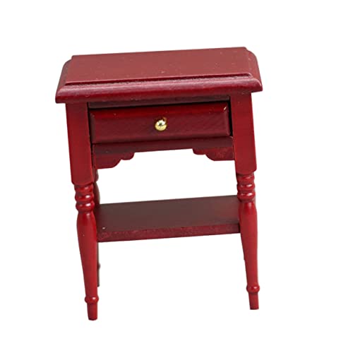 HANABASS Mini -simulierter Nachttisch Mädchen Puppe klein Möbel Nachttisch Nachttisch Mini-Hausverzierung Miniatur-Nachttisch dekorativer Mini-Nachttisch Mini-Retro-Nachttisch hölzern rot von HANABASS