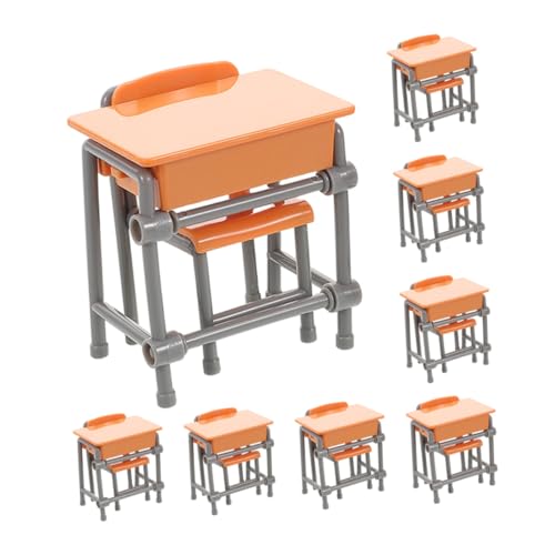 HANABASS Miniatur Klassenzimmer Möbel Set Puppenhaus Schulmöbel Modell Kompakte Miniatur Schreibtische und Hocker Robuste Dollhouse Schulzubehör für Kreative Rollenspiele und Kleine Räume von HANABASS