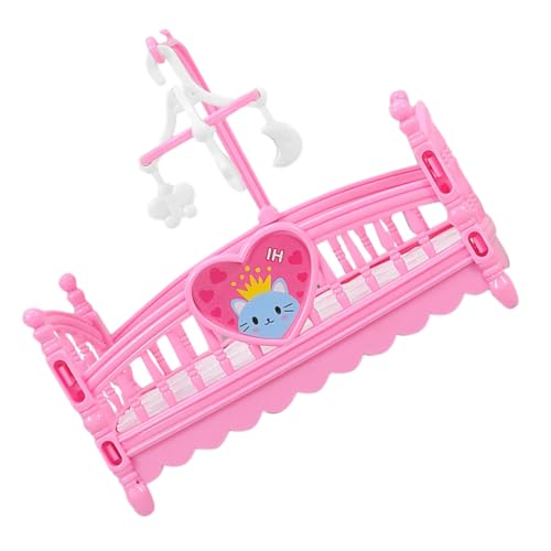 HANABASS Miniatur Puppenbett Rosa Miniaturmöbel Fein Gearbeitet Puppenhaus Zubehör Kinderzimmer Dekoration Spielset von HANABASS