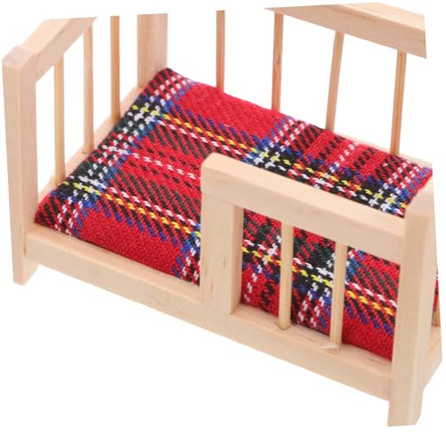 HANABASS Miniatur Puppenhaus Babybett Holz mit Stoffmatratze Detailgetreues Miniaturbett für DIY Puppenhaus Dekoration Geeignet für Verschiedene Puppengrößen Realistisches Schlafzimmer von HANABASS