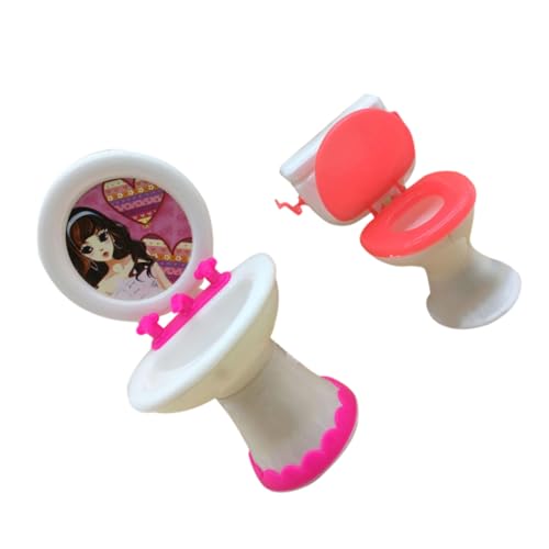 HANABASS Miniatur Puppenhaus Badezimmer Set Teiliges Toilette Waschbecken Zufälligen Farben für Miniaturdekoration und Kinderzimmeraccessoires Zufällige Farbe von HANABASS