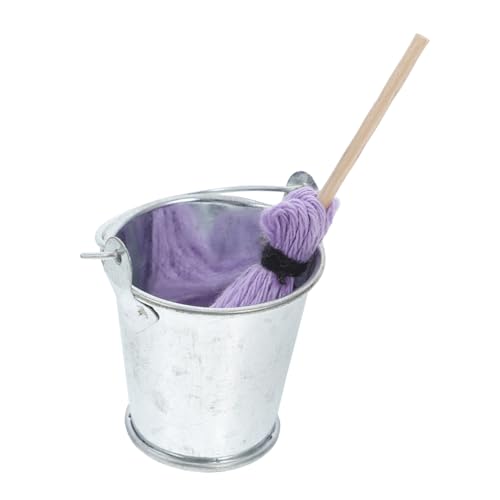 HANABASS Miniatur Puppenhaus Reinigungsset Metall Putzeimer Bodenwischer Mini Mop Wischmopp DIY Hausarbeit Zubehör für Puppenhaus Dekoration Sammler Geschenk von HANABASS