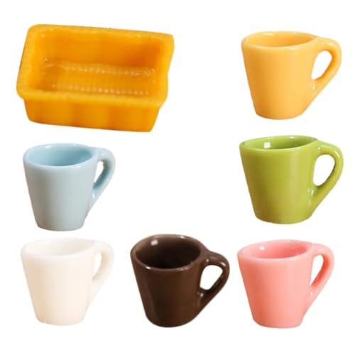 HANABASS Miniatur Trinkbecher Teilig aus Sicherem Resin Realistische Puppenhaus Deko in Weiß Rosa Blau Gelb Braun Grün mit Teller für Miniaturszenen HANABASS Miniatur Trinkbecher Teilig aus Sicherem Resin Realistische Puppenhaus Deko in Weiß Rosa Blau Gelb Braun Grün mit Teller für Miniaturszenen von HANABASS