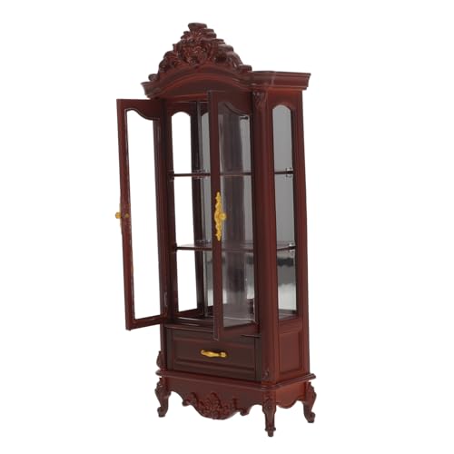 HANABASS Miniatur-rotweinschrank Doppeltür Miniaturmöbel Vitrine für Puppenhaus Wohnzimmer Deko Holzregal Bücherregal Modell Micro-Szene Sammler Zubehör von HANABASS