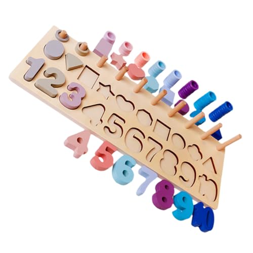 HANABASS Montessori Holzpuzzle für Kleinkinder Zahlen und Formen Steckspiel aus Sicherem Holz Bunte Motorik Lernspielzeuge Kognition Feinmotorik und Logischem für Jungen und Mädchen von HANABASS