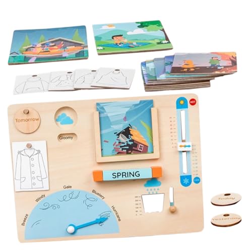 HANABASS Montessori Wettervorhersage Lernspielzeug aus Holz Magnetische Wettertafel für Jahre Pädagogisches Busy Board und Puzzlefähigkeiten für Vorschule von HANABASS