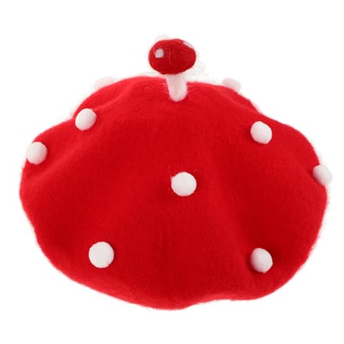 HANABASS Mushroom Beret für Mädchen und Frauen Elegante Rote Baskenmütze im Französischen Stil Handgefertigt Warmes Winteraccessoire von HANABASS