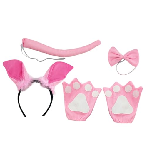 HANABASS Pig Cosplay Set Haarreif Schweineohren Stirnband mit Schleife Handschuhe für Halloween Karneval Bühnenauftritte Cosplay Zubehör von HANABASS