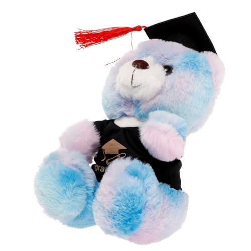 HANABASS Plüsch Bär mit Abschlussmütze Niedliches Kuscheltier für Graduierung Flauschiges für Absolventen Schwarzes Sweatshirt und Pastellfarben Dekoration und Partyzubehör von HANABASS