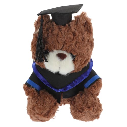 HANABASS Plüschbär mit Doktorhut Niedlicher Abschlussbär für Graduierungen Cartoon Design Perfektes Dekoration für Studenten Tiefbraun mit Blauen Streifen von HANABASS