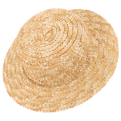 HANABASS Puppengrashut Kleiner Hut Puppenaccessoire Puppenkleidung Puppenhaus-Miniaturen Miniaturpartyhüte Mädchen deko Mini-Hausverzierungsmodell Mikro-Landschaft-Hut-Ornament Stroh Khaki von HANABASS