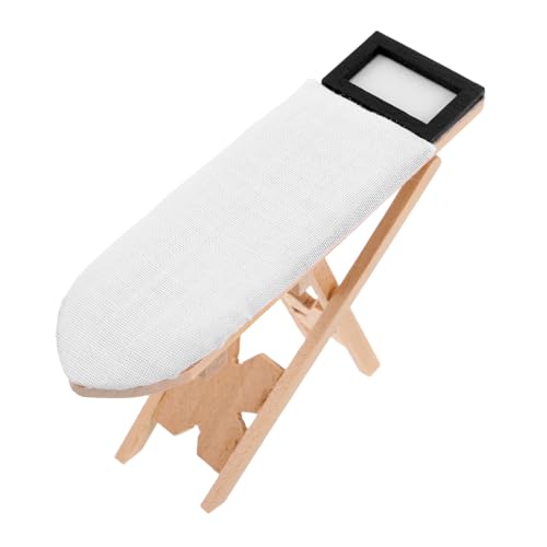 HANABASS Puppenhaus Bügeltisch Bügelbrett Mini-Modell süße Miniatur-Bügelbretter Puppenhaus Miniatur-Bügeltisch Mini-Hausbügeltisch Miniatur-Eisentisch Mini-Hausverzierung Holz Beige von HANABASS