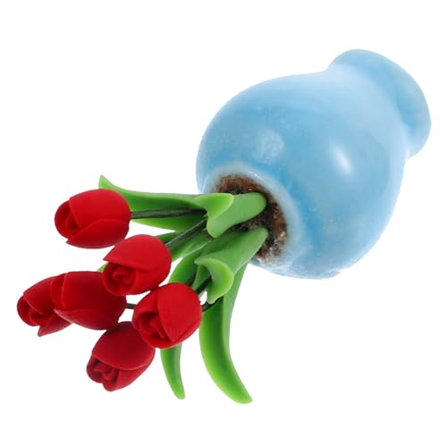 HANABASS Puppenhaus-Modell Miniaturmöbel Dekoration Porzellan für Mädchen Miniaturen kunstpflanze Vase Kleine Blume Mini-Hausblume Miniaturhaus Kit Puppenzubehör Keramik rot von HANABASS
