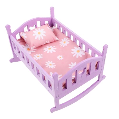 HANABASS Puppenhausbett Puppenstubenmöbel Maßstab 1 12 Babypuppenkrippe Mini-Puppenhauszubehör Mini-Hausbett Puppenhaus-Miniaturen Mini-Puppenhaus-Zubehör Miniatur-Puppenstubenbett Stoff von HANABASS