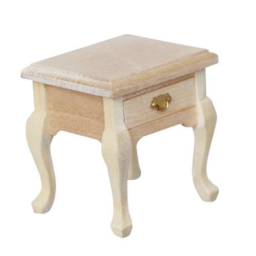 HANABASS Puppenhausmöbel Nacht winzig klein Miniatur Mini-Tisch für beistelltisch Mini-Hausmöbel-Ornament Mini-Hausdekoration Mini-Hauseinrichtung Mini Möbel hölzern Beige von HANABASS