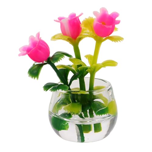 HANABASS Realistische Miniatur Blumen im Glasvase Puppenhaus Deko Bruchsicheres Vielseitig für und Tisch Minimalistisches Design Kleine Pflanzen Fake Bonsai Pflanze von HANABASS