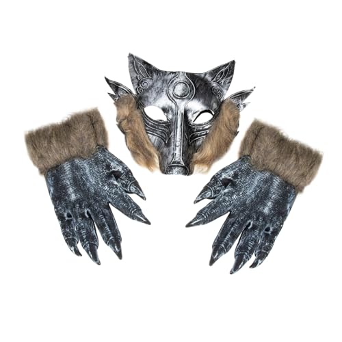 HANABASS Realistische Wolf Maske und Krallenhandschuhe Halloween Cosplay Tiermaske für Karneval Kostüm Party Erwachsene und Silberfarbenes Design Angenehm zu Tragen und Dekorativ HANABASS Realistische Wolf Maske und Krallenhandschuhe Halloween Cosplay Tiermaske für Karneval Kostüm Party Erwachsene und Silberfarbenes Design Angenehm zu Tragen und Dekorativ von HANABASS