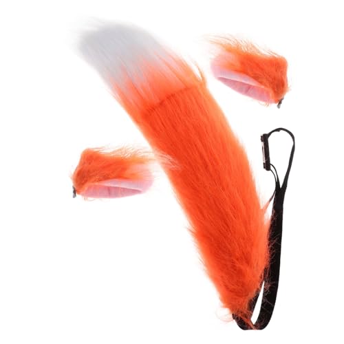 HANABASS Realistisches Fuchsschwanz Kostüm Set für Dicke Flauschige Tierkostüm Ohren und Verstellbar für Halloween und Cosplay Orange Großes Fox Accessoire von HANABASS