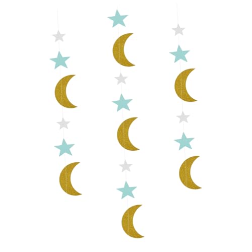 HANABASS Stern und Mond Papierbanner Hängedekoration für Hochzeiten Geburtstagsfeiern und Kinderzimmer Versatile Wanddekoration Blau für Einladende von HANABASS