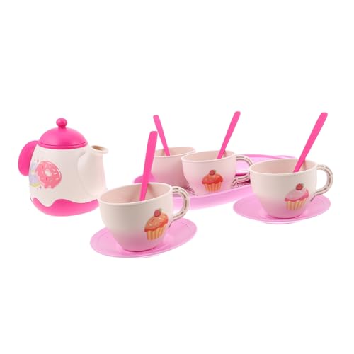 HANABASS Tee-Set aus Lebensmittelechtem Kunststoff Spielset mit Kanne Tellern und Tablett Bruchsicher Farbenfrohes Rollenspielküchenzubehör für Mädchen als Geburtstags von HANABASS
