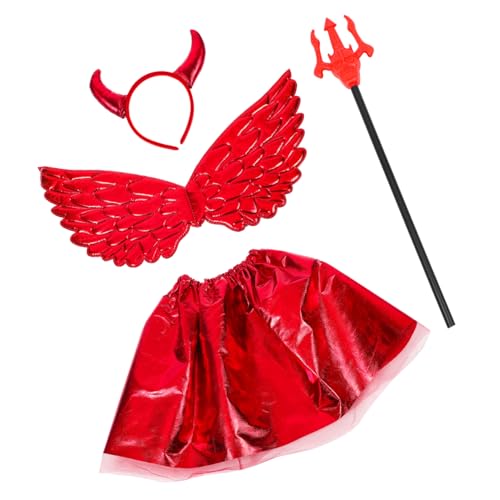 HANABASS Teufel Kostüm Set für Teiliges Halloween Cosplay mit Roten Tutu Rock Teufelsflügeln und Herz Zauberstab für Kostümpartys und Halloween Verkleidung von HANABASS