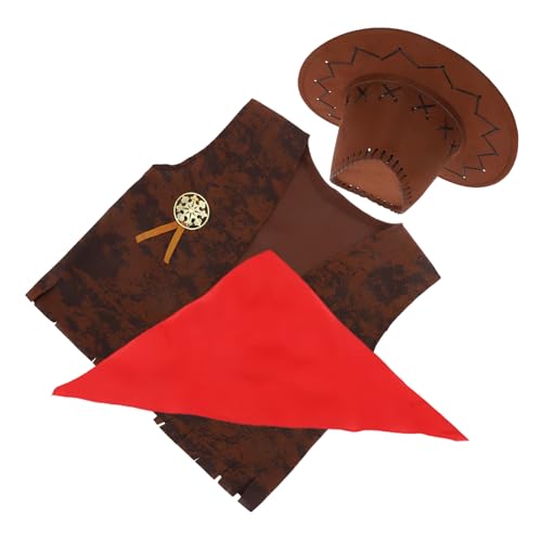 HANABASS Western-outfits für Kinder, Cowboy-weste, Hut, Bandanas, Western-outfits, Zubehör für Halloween-kostümparty, Braun, 115–130 M HANABASS Western-outfits für Kinder, Cowboy-weste, Hut, Bandanas, Western-outfits, Zubehör für Halloween-kostümparty, Braun, 115–130 M von HANABASS