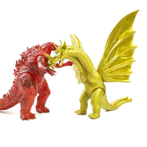 Godzill Toys The King of Monster Toys Bewegliche gemeinsame Actionfiguren, Mini-Dinosaurier-Spielsets, Kindergeburtstagsgeschenke, Kuchenaufsätze, Packung (Rot G & Jiduo) von HANBO