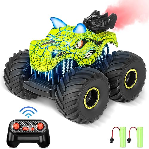 Ferngesteuertes Auto Monster Dinosaurier Truck Spielzeug,Fernbedienung Auto Mit Sprühnebel Musik LED Leuchten,3 4 5 6 7 8+ Jahre,2,4 GHz Offroad Rc Fahrzeuge Auto Spielzeug für Kinder Jungen Mädchen von HANDSONIC