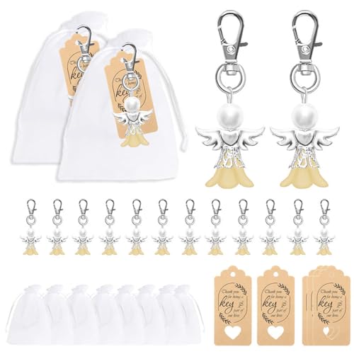 HANGELI Cherub Schlüsselanhänger-Set mit Tasche, Engel-Anhänger, Hochzeit, Taufe, Schlüsselanhänger, Gastgeschenk für Party von HANGELI