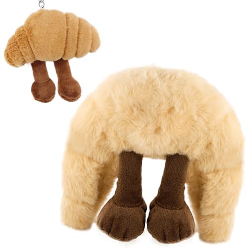 HANGGON 2PCS Croissant Plüschtier, Lächelnde Croissant Kuscheltier, Plüsch Croissant Schlüsselanhänger, Kreative Kindergeschenke, Brot Form Plüschtier Kissen, Lebensmittel Plüsch-Kissen von HANGGON