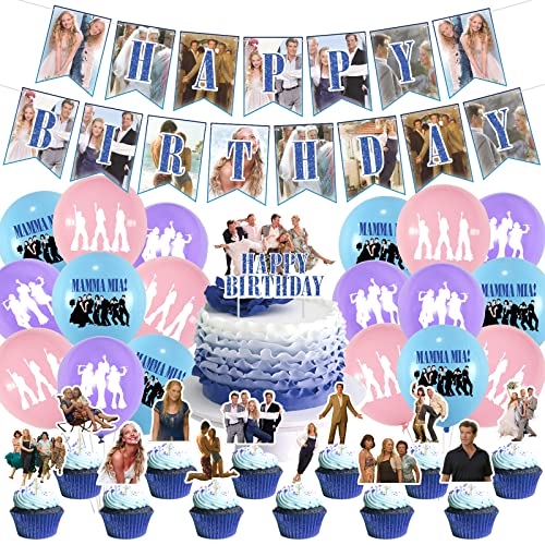 HANGHANG Mamma Mia Geburtstagsparty-Zubehör, Mamma Mia Dekorationen inklusive Banner, Kuchendekoration, Luftballons für Kinder, Babyparty, Geburtstagsparty-Zubehör von HANGHANG
