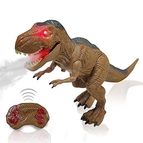 HANMUN Dinosaurier mit Fernbedienung für Kinder, Spielzeug – Roboter RC Tyrannosaurus mit leuchtenden Augen, Lauffunktion, brüllend, sprühen, Töne und hell, für Jungen und Mädchen von HANMUN