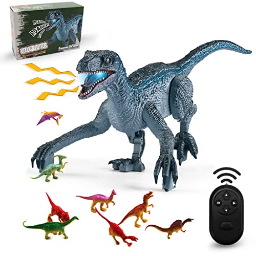 HANMUN Fernbedienung Dinosaurier Spielzeug, elektrisches Gehen Dinosaurier Spielzeug realistische Simulation Geräusche Infrarot Gehen Velociraptor mit Beleuchtung für 3 Alter Jungen Mädchen Geschenke von HANMUN